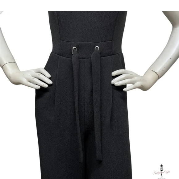 Rachel Zoe | Black Jumpsuit Crop Wide Leg Pants Stretch Grommet Tie Waist Size 6 - Picture 9 of 15